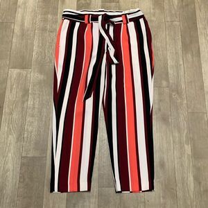 Womens Express Striped‎ High Rise Ankle Career Business Work Pants
